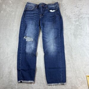 Vigoss Jean Women 32 Thompson Tomboy Straight Distress Blue Whisker Fade Stretch